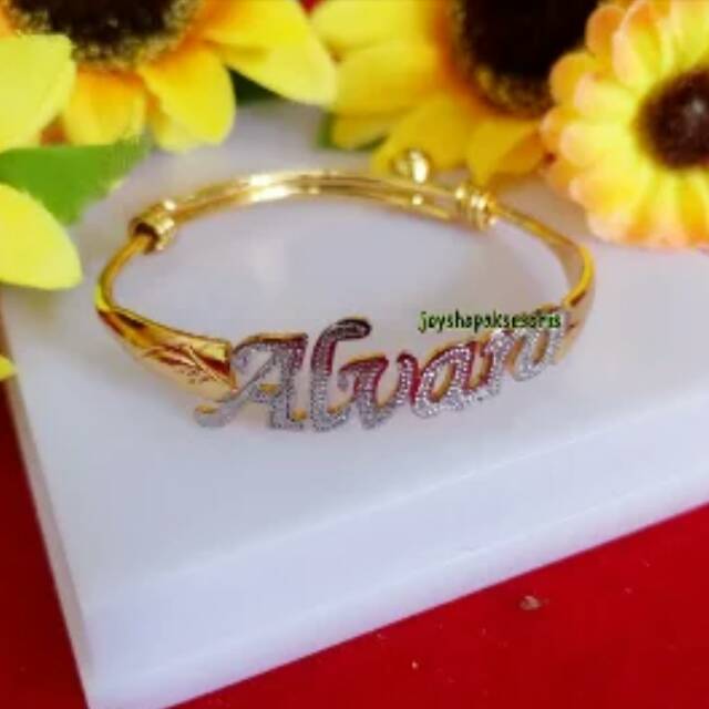 Gelang Nama Anak Kombinasi Gold Silver