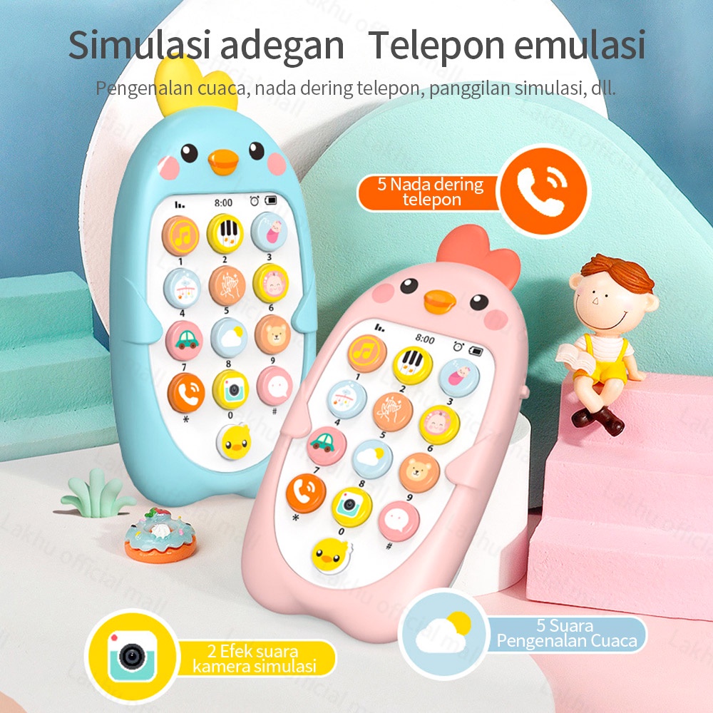 JCHO Cina-Inggris handphone bayi mainan telpon telponan Pendidikan Awal dengan Lampu Musik