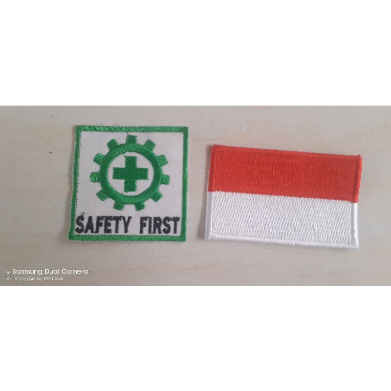 logo bendera merah putih dan safety bet bordir