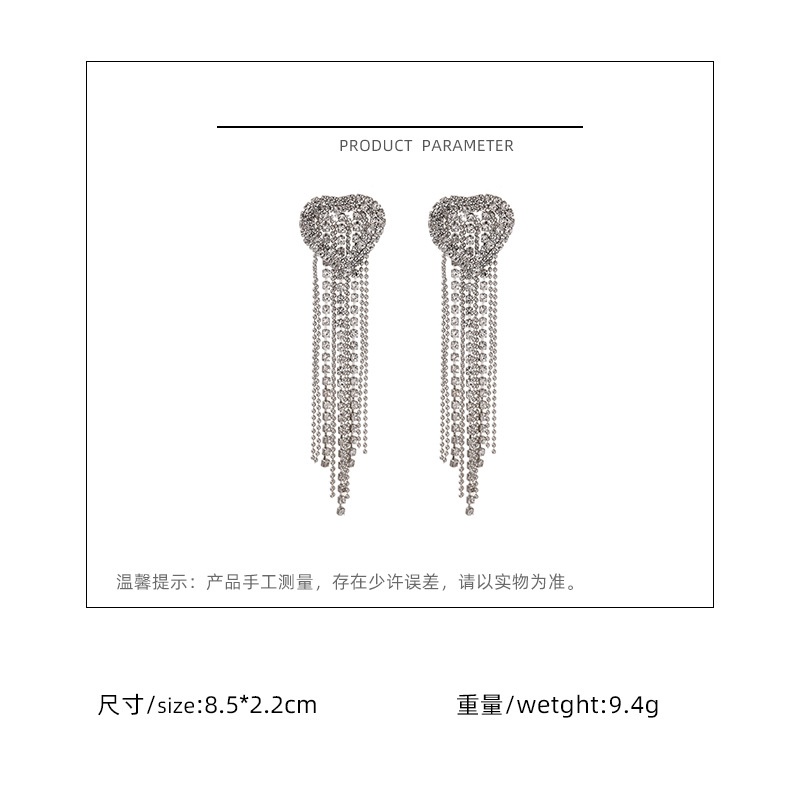 Anting-anting gaya Korea penuh diamond fashion anting-anting Dongdaemun in panjang cinta hati rumbai