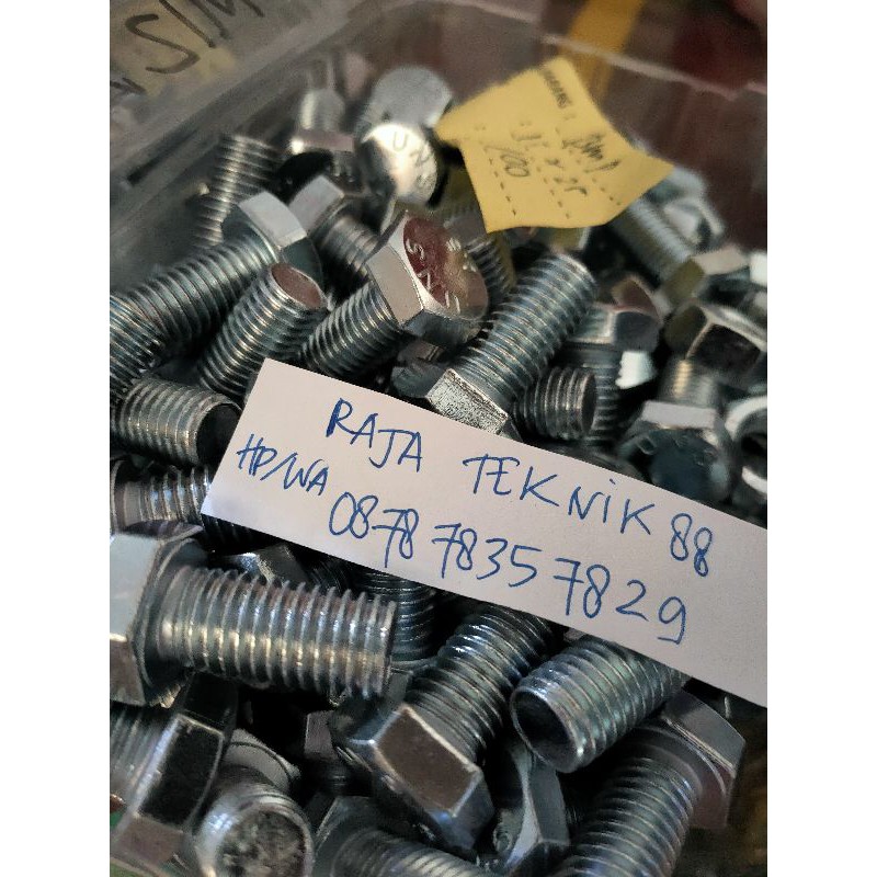 Baut galvanis M12x25 kunci 19 drat pitch 1.75 drat kasar / baut galvanis M12x25 / baut crom M12x25 /