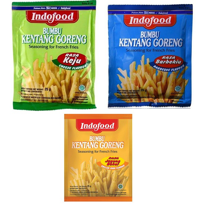 

INDOFOOD BUMBU KENTANG GORENG 25gr KEJU BARBEKIU JAGUNG BAKAR