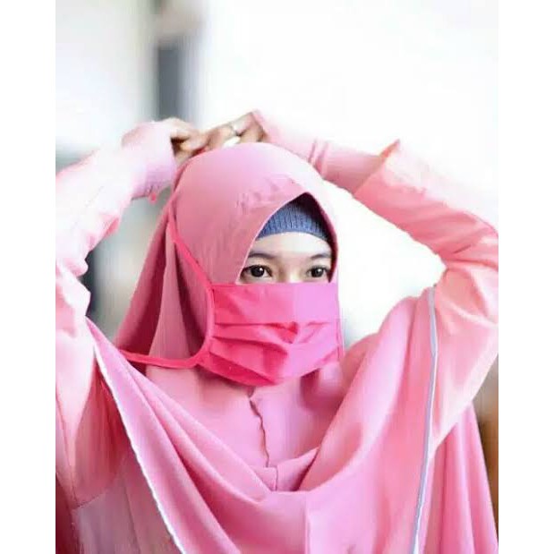 PALING BAGUS DAN MURAH!! Masker Hijab Kain Polos Tali Panjang Masker Kain Oxford