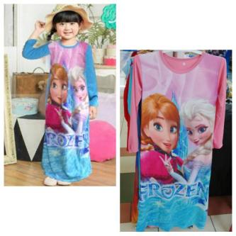 Long Dress anak gamis frozen muslim dengan jilbab hijab senada