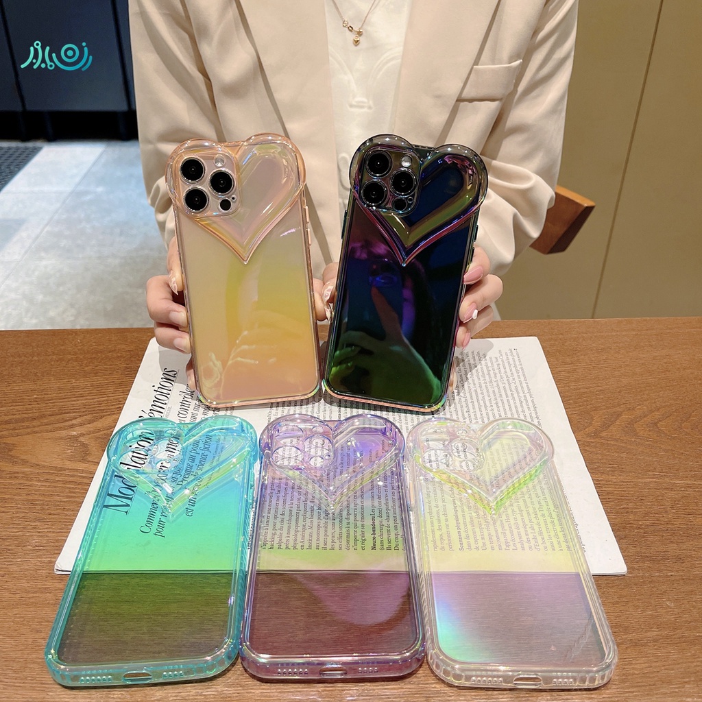 (3D Love) Casing Silikon Iphone 12 13 Pro Max Xs Max 7 + 8 + 11 Pro Max Aksen Laser Aurora Warna Gradasi Pelangi