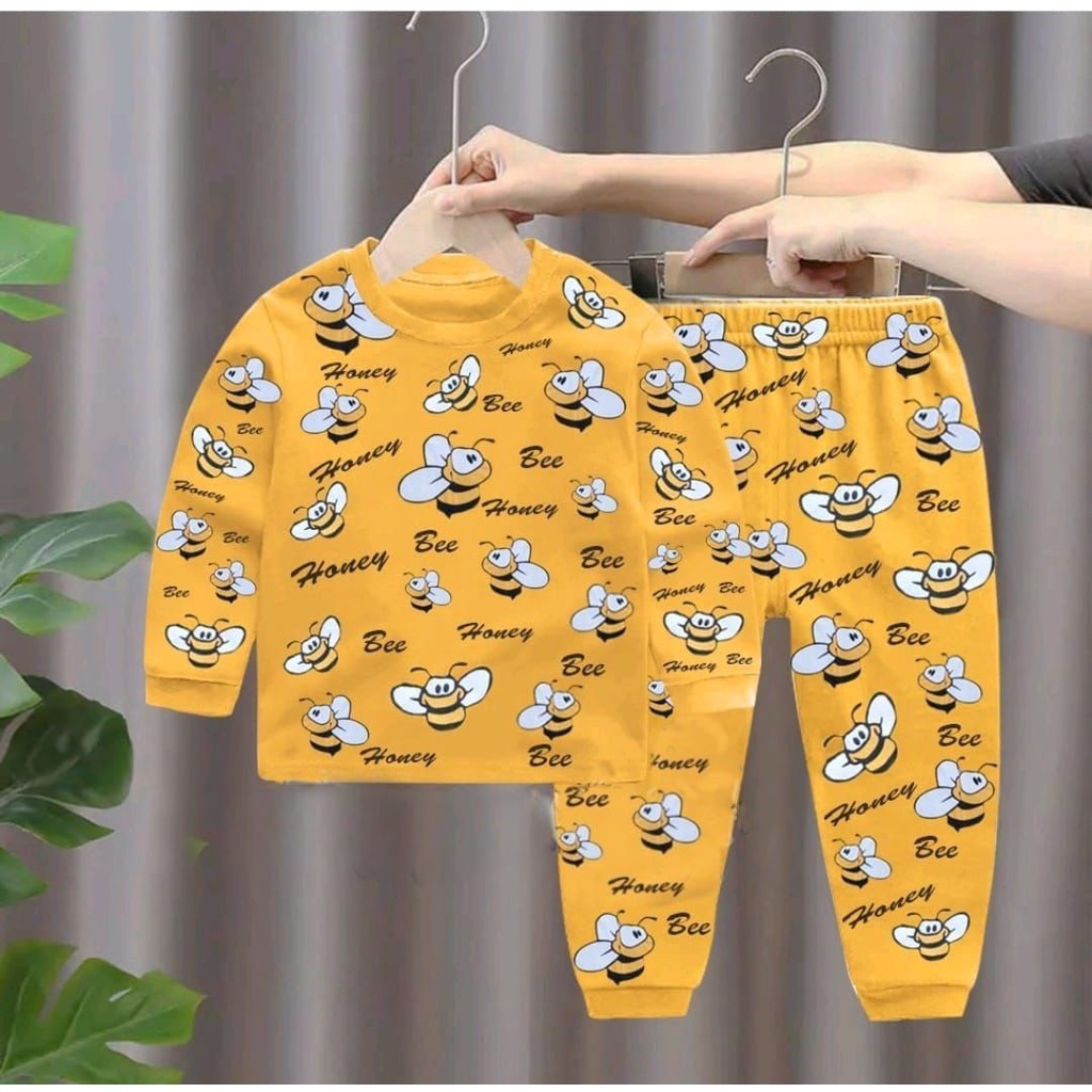 setelan piyama kaos bayi anak motif bee size 6 bulan-5 tahun bahan katun lembut nyaman dipakai/setelan piyama kaos bayi anak perempuan/ setelan piyama kaos bayi anak laki laki/ setelan piyama kaos bayi anak cewe/ setelan piyama kaos bayi anak cowo