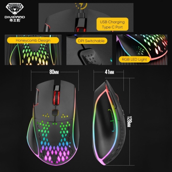 Divipard Mouse Gaming Wireless Charging Divipard Honey Comb Q15 RGB 7200 DPI