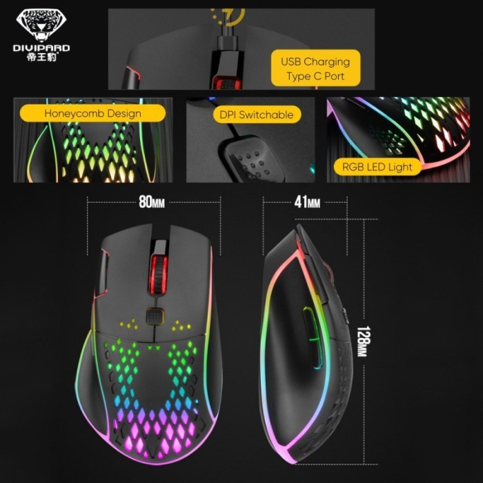 Gaming  Mouse Wireless Charging Divipard Honey Comb Q15 RGB 7200 DPI