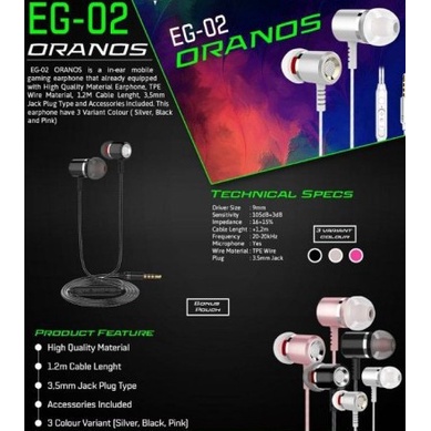 Earphone NYK Nemesis EG-02 EG02 Oranos - Gaming In Ear - Headset Ori