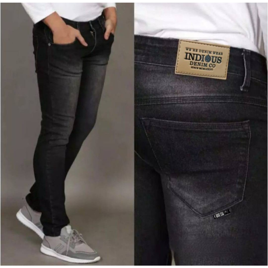 Celana Jeans Pria Slimfit MERK INDIOUS / Warna Blackjazz / Biru Dongker / Abu-abu / Hitam / Black / Biowosh