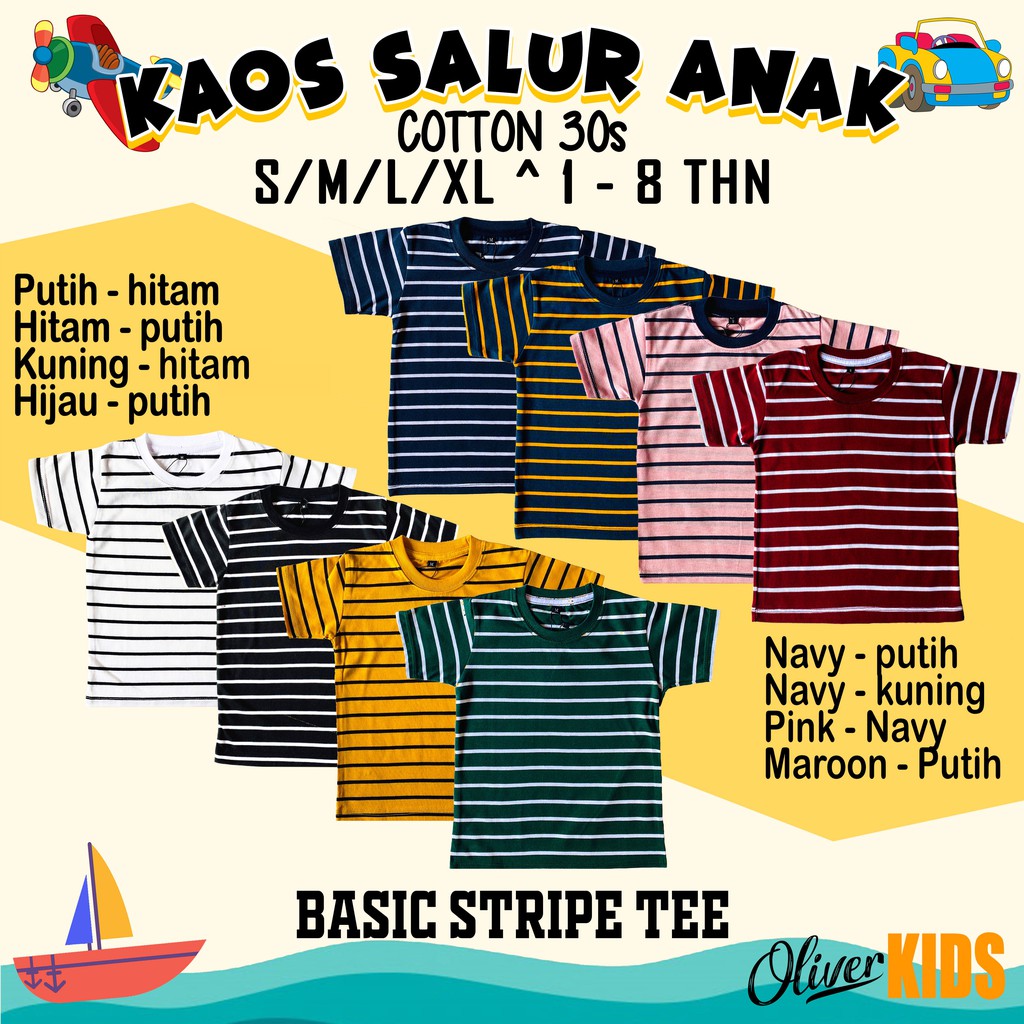 11 - 11 SALE - OLIVER KIDS - Kaos Salur Anak 1-8 Tahun Atasan Polos Garis Basic Stripe Tee Kids 1- 8 Tahun Original