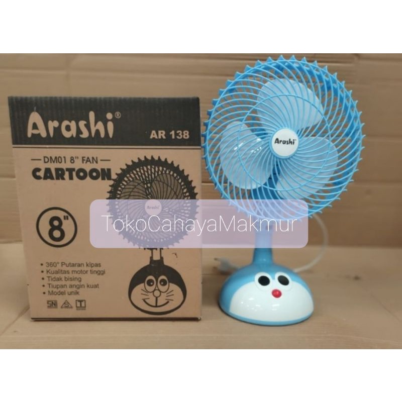 Arashi Kipas Angin 8inch Cartoon Doraemon AR138 / Kipas Angin Meja 2in1