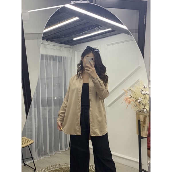 JOSHIN Atasan Kemeja Satin Silk Oversize