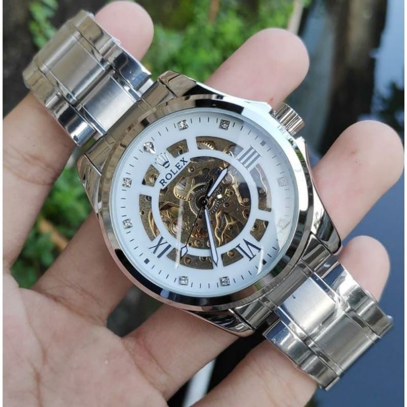 Jam Tangan Pria Automatic Tanpa Batrai Rantai Stainless Steel Anti Karat Kasual Pria Analog | Mewah Elegan