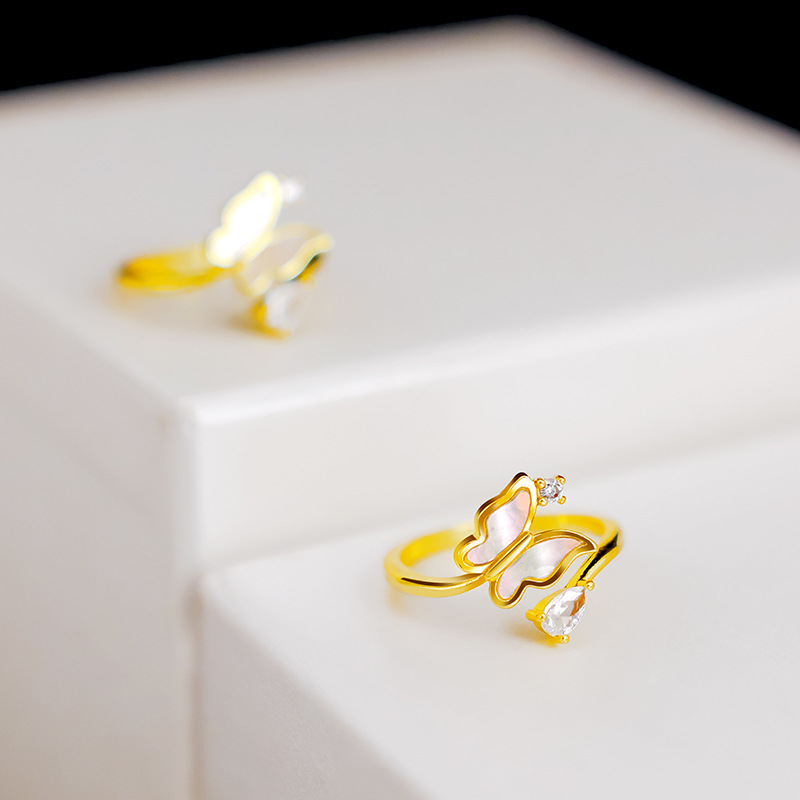 Cincin Lapis Emas Asli Kadar 375 Model Terbuka Desain Kupu-Kupu Gaya Korea Untuk Wanita Butterfly