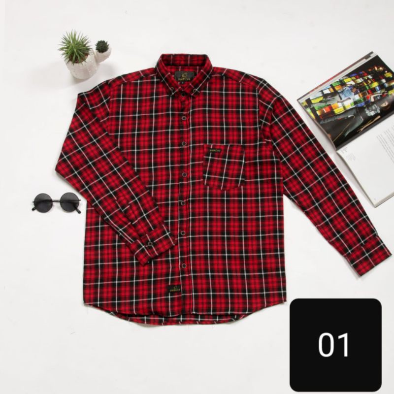 Kemeja Flanel Lengan Panjang Pria Merah Hitam | Fashion Pria | Hem Pria | Kemeja Kekinian