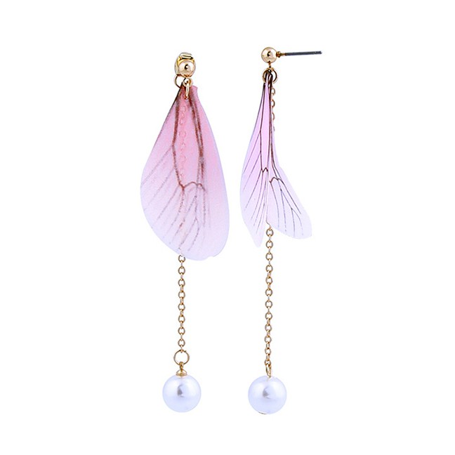 LRC Anting Tusuk Fashion Pearl Hanging Chiffon Earrings D03300