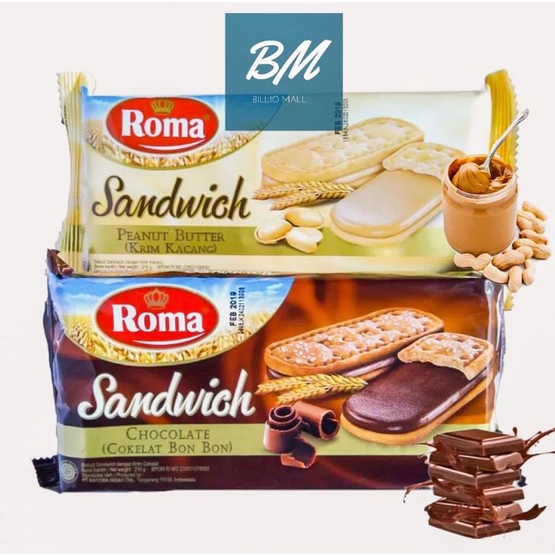 

Biskuit Roma Sandwich 216 gr / Roma Sandwich Chocolate 216 gr / Roma Sandwich Peanut Butter 216 gr Coklat Kacang