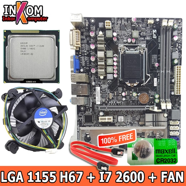 Mainboard Motherboard Mobo H67 LGA 1155 Plus Processor I7 2600 + Fan