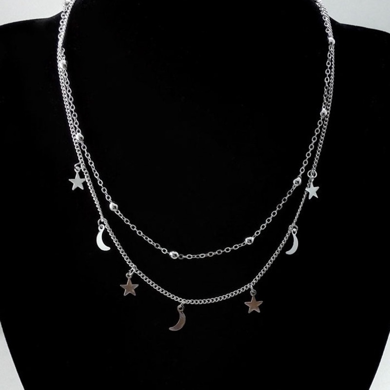 Moon Star Multilayer Necklace Accessories Short Chain Temperament Plaid