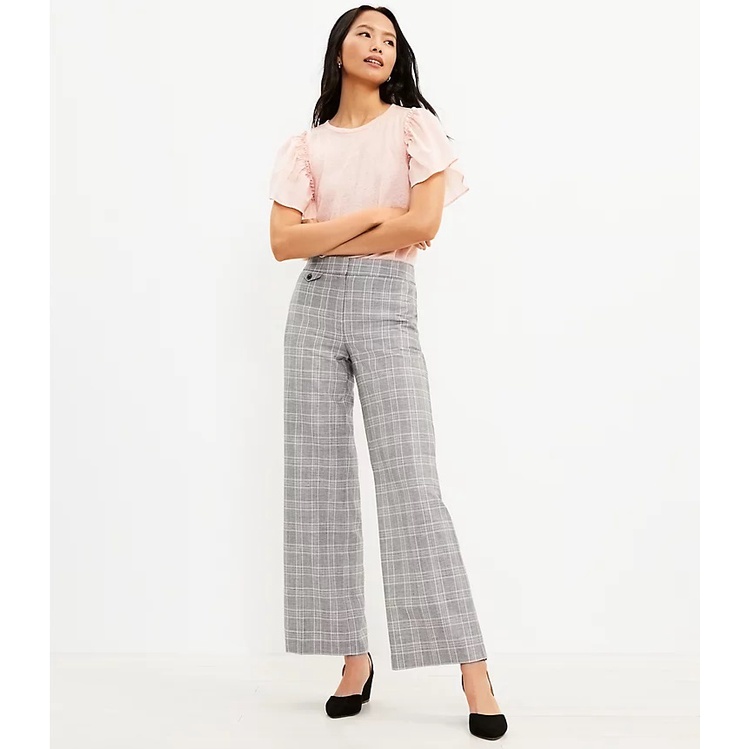 LOFT WOMEN Button Pocket Trouser Pants In Plaid Vintage Pink