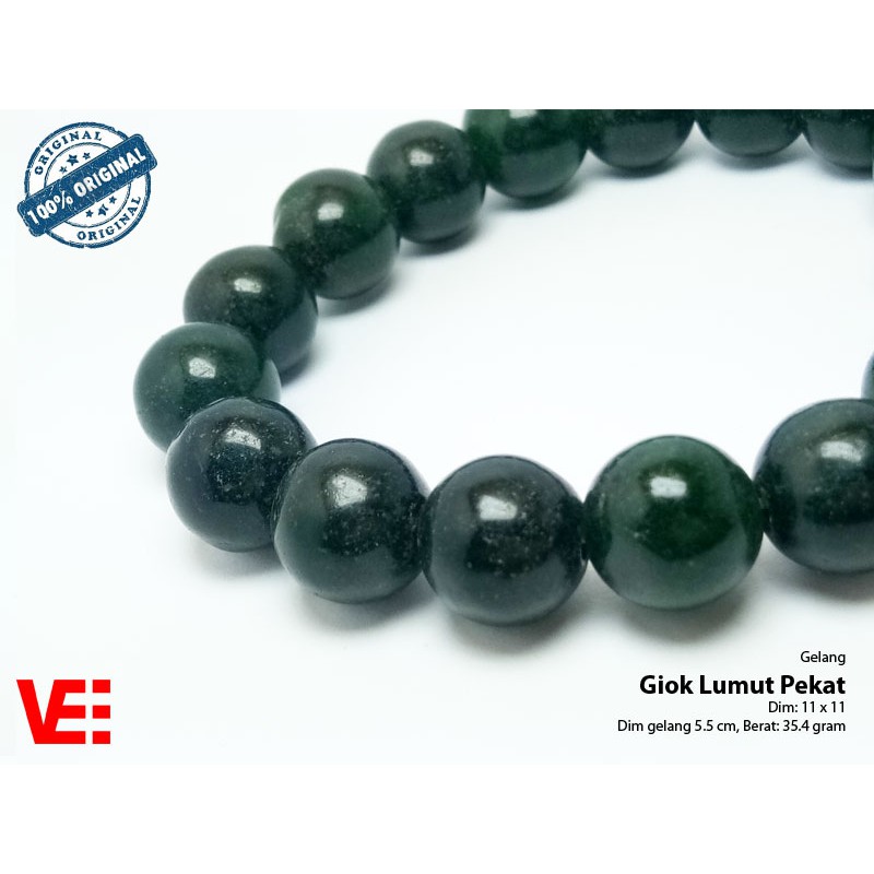 VeE Gelang Terapi Kesehatan Pria / Wanita Giok Hijau Lumut Pekat Dim 11
