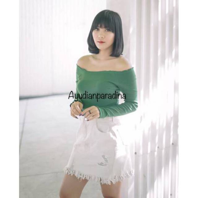 SABRINA TANGAN PANJANG LEHER GELOMBANG / BLOUSE BAHAN KATUN RIB