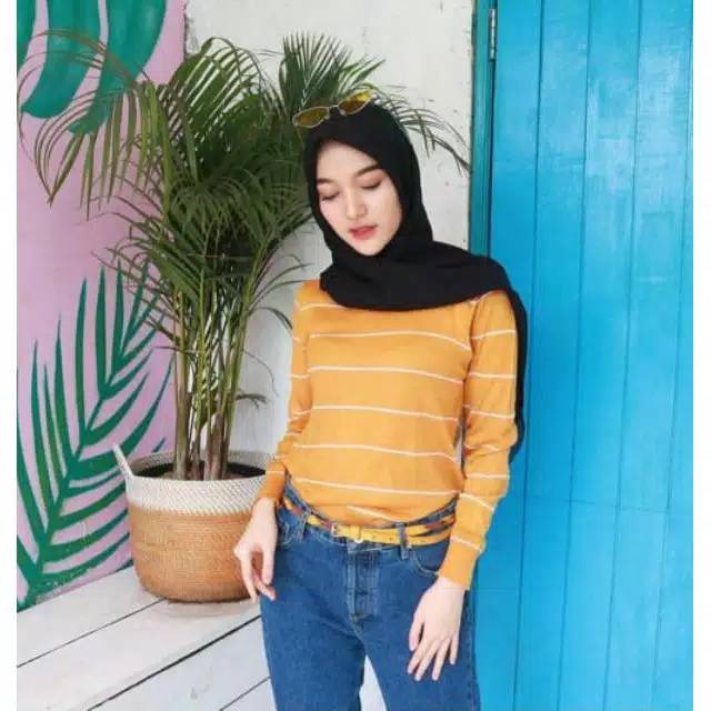 SWEATER RAJUT ATASAN WANITA STRIPE KNIT BRESHKA