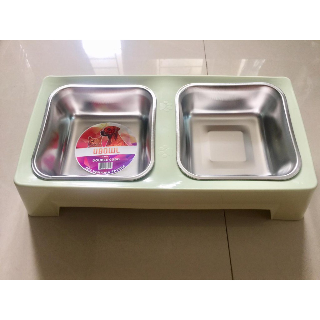 UBOWL Cubo Double Tempat Makan Minum Kucing Anjing Plastik Stainless