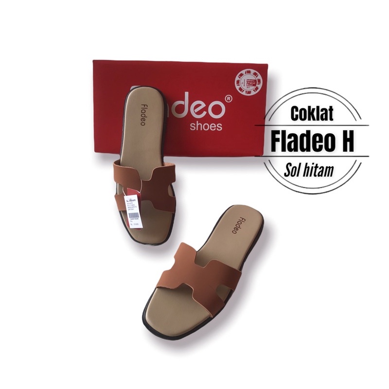 sandal fladeo / sandal slop / sandal H / sandal santai / sandal cantik/ sandal teplek/ sandal wanita-coklat