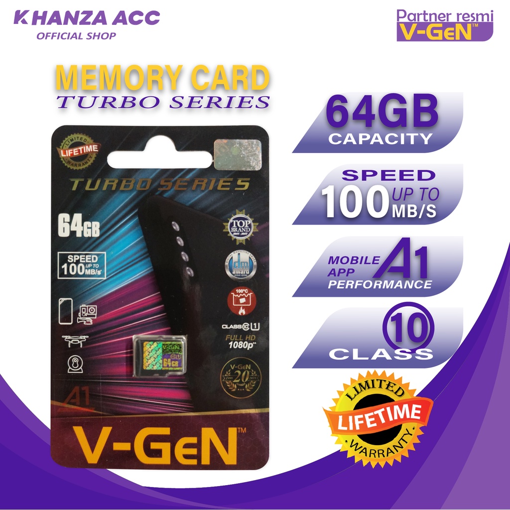 KHANZAACC VGEN 64GB Memory Hp Micro SD Class 10 Turbo Series