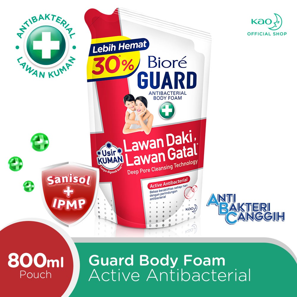 Biore Guard Sabun Mandi Cair Pembersih Daki Active Antibacterial Refill 800 ml - Sabun Cair Body Wash Double Protection