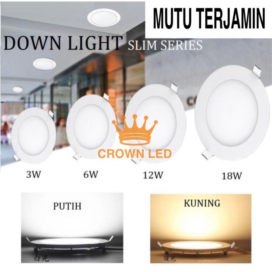 Lampu downlight led panel 6w 12w 15w 18w tipis inbow 15w warm bulat