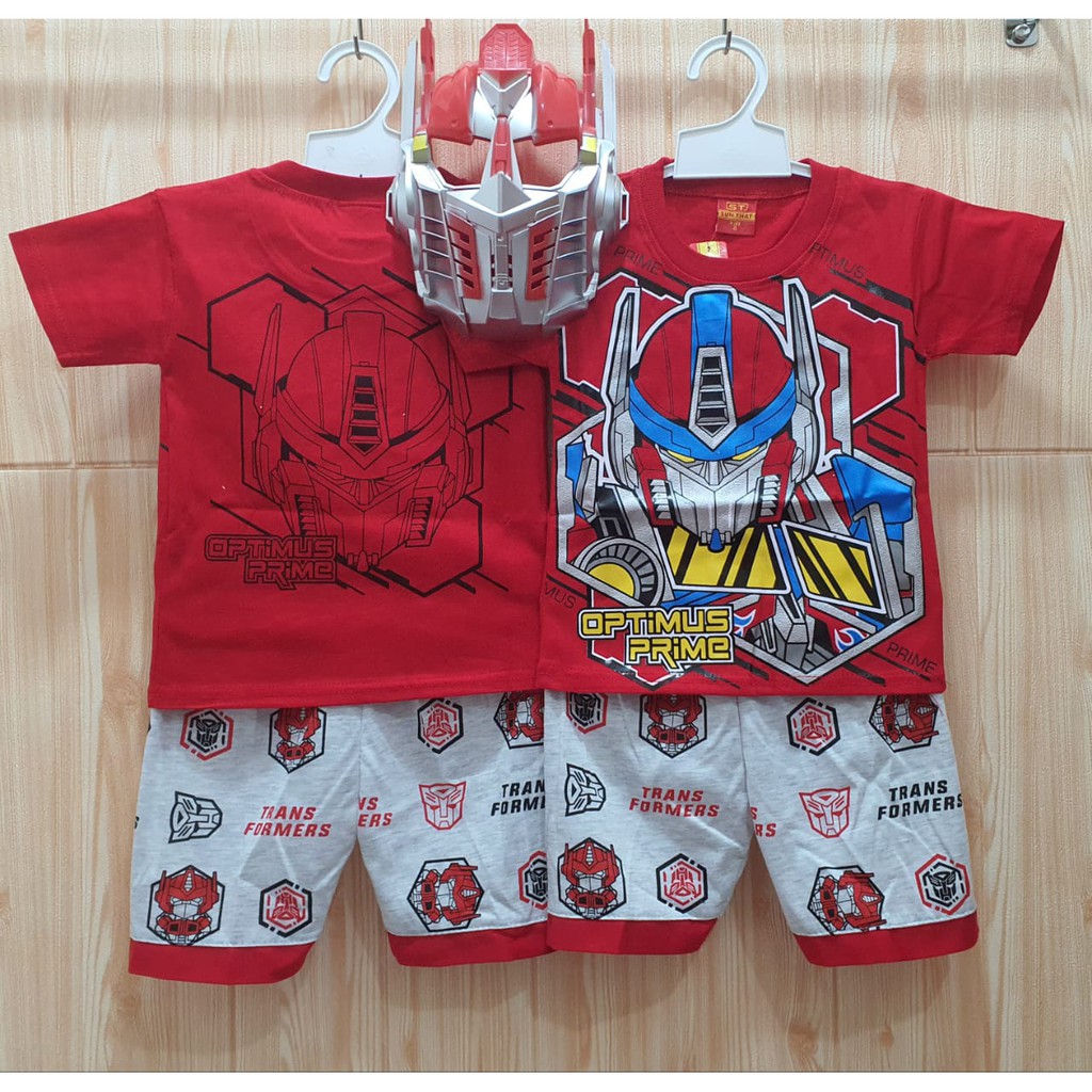BAJU ANAK LAKI LAKI TRANSFORMERS LENGAN PENDEK SANTAI GRATIS TOPENG