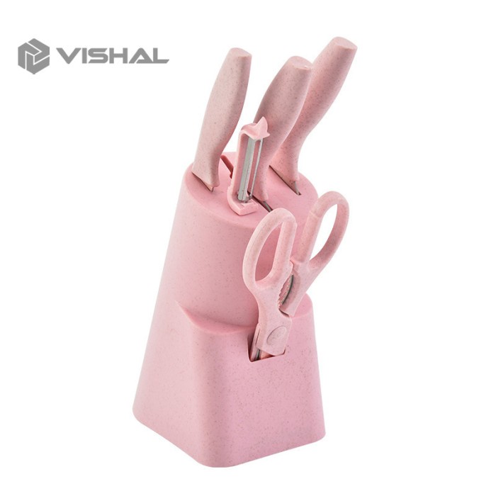 VISHAL Pisau Set 7 in 1 Kitchen Knife Set - Merah Muda promo