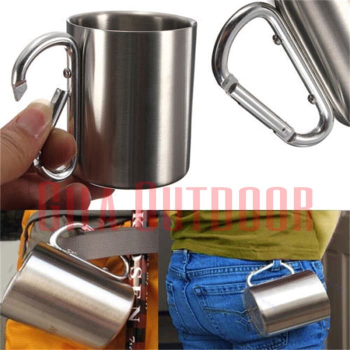 

Gelas Camping Stainless Ringan Cangkir Air Kopi Teh Outdoor Carabiner