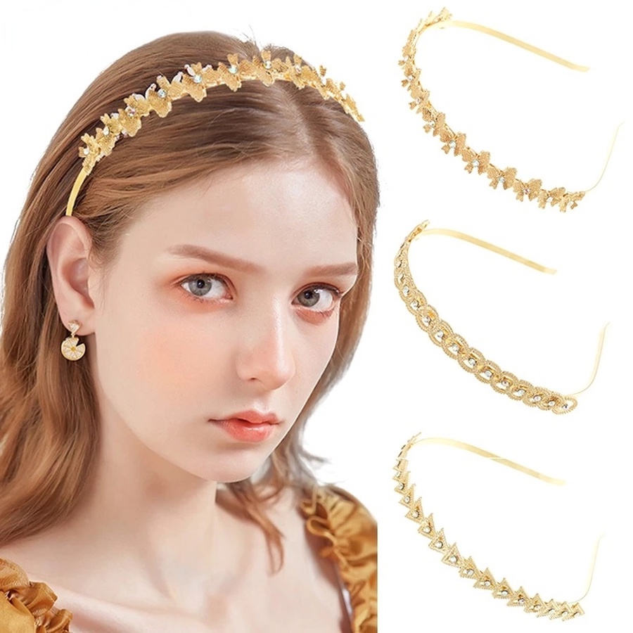 Headband Rantai Bahan Alloy Warna Emas Aksen Kristal Berlian Imitasi Gaya Korea Untuk Wanita