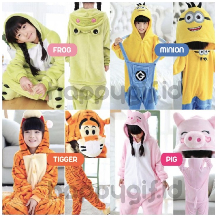 ONESIE KOSTUM PIYAMA KID ANAK KARAKTER, TIGGER, COW , PENGUIN, dll