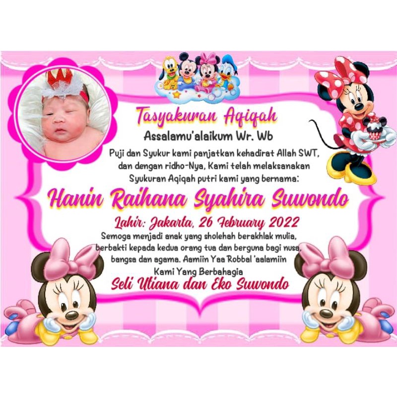 stiker label syukuran aqiqah/ulang tahun/lahiran photo karakter Mickey mouse