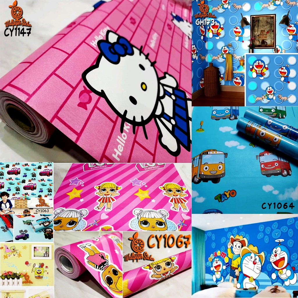 Wallpaper Stiker Dinding Murah | Motif Doraemon Kotak | Walpaper Dinding Kamar Tidur |45CM x 1 METER