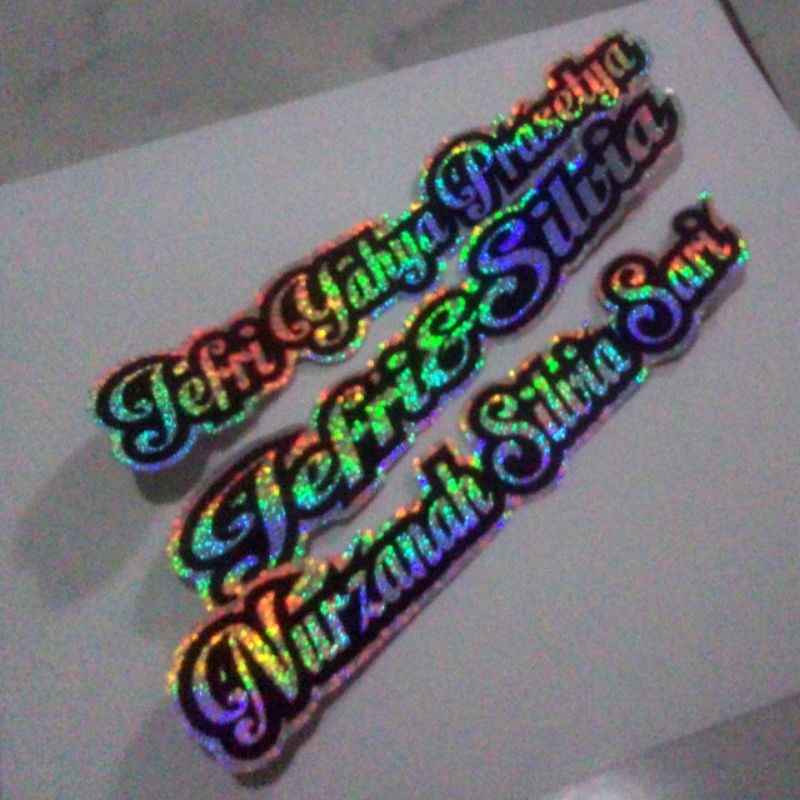 Stiker Custom Hologram nama sendiri paling murah untuk helem motor mobil laptop handphon