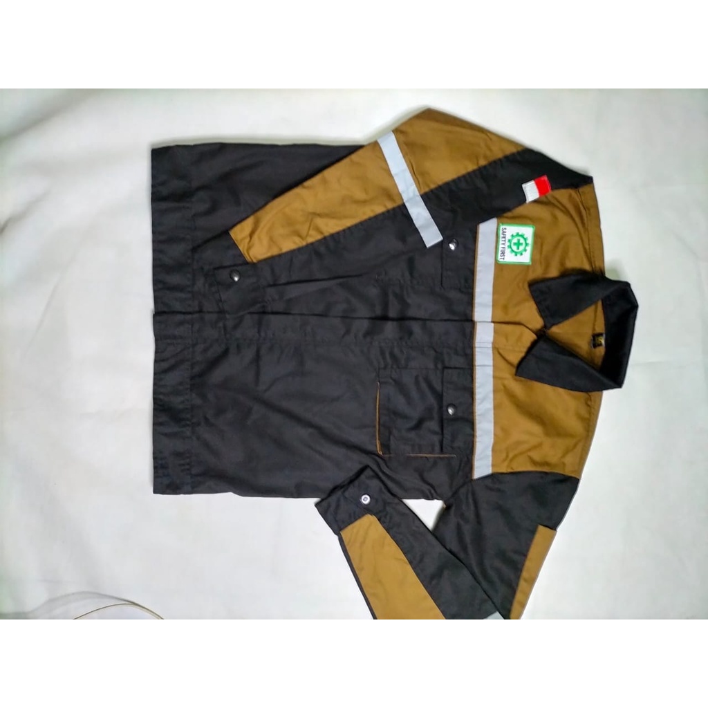 Baju Safety Wearpack Lengan Panjang | Baju Proyek Atasan Coklat Tua Hitam