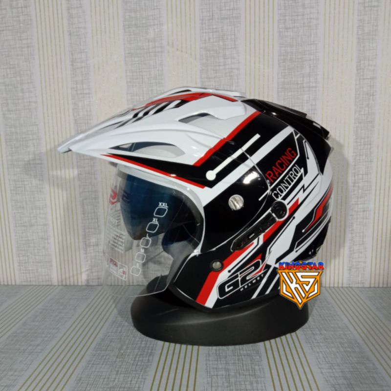 HELM G2 EXTERMINATOR MOTIF | RACING CONTROL | HALF FACE DOUBLE VISOR