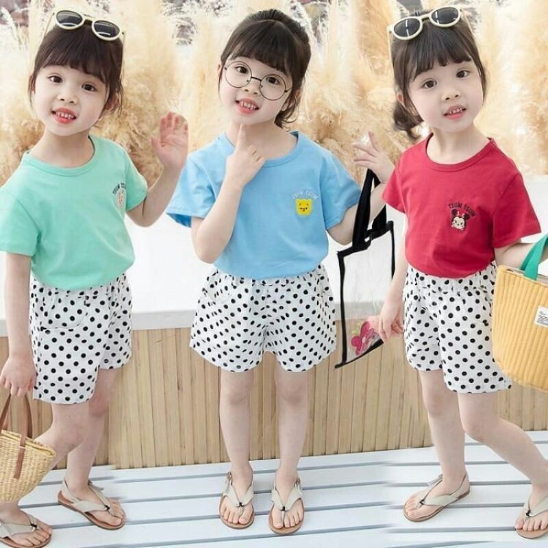 TSUM TSUM baju setelan blouse celana pendek anak perempuan