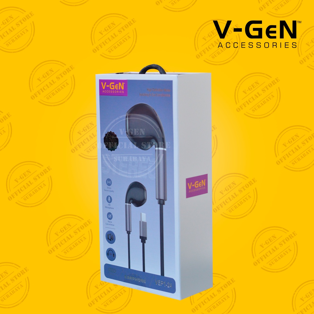 Handsfree V-GeN VEP1-24 Wired Earphone Type C Deep Bass Stereo Sound