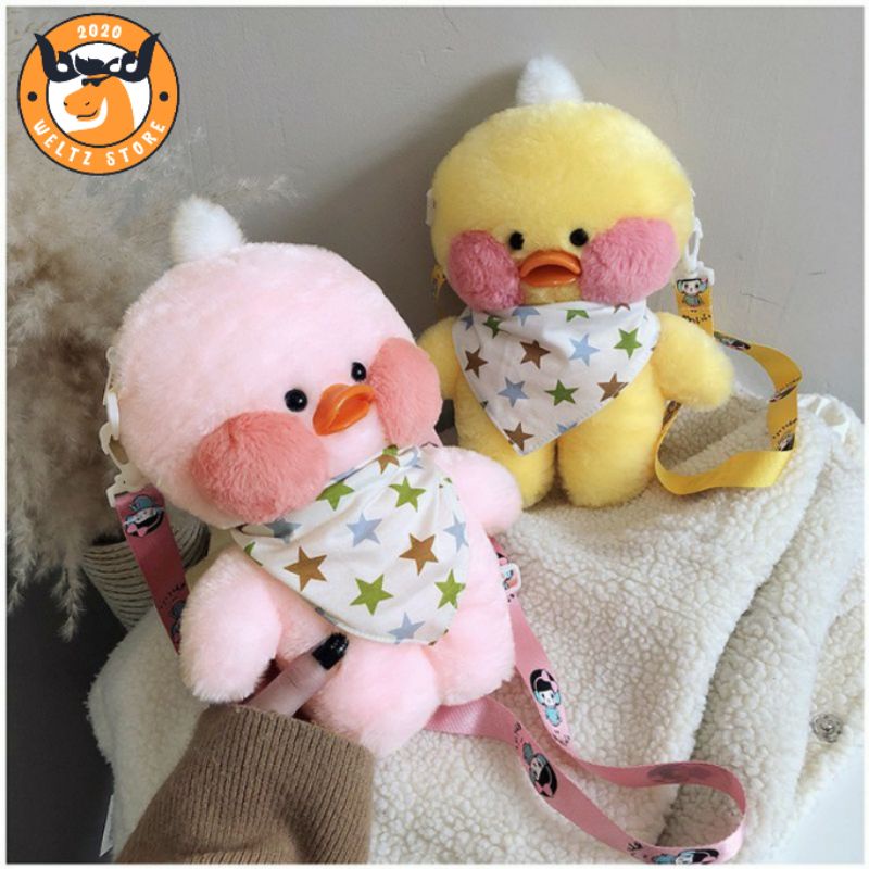 Tas Selempang Boneka Bebek Bulu Import Bahan Plush Korea Style