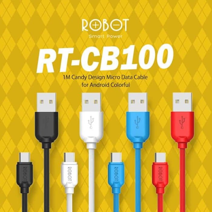 Kabel Data Charger Robot RT-CB100 Candy Design Micro USB Fast Charging