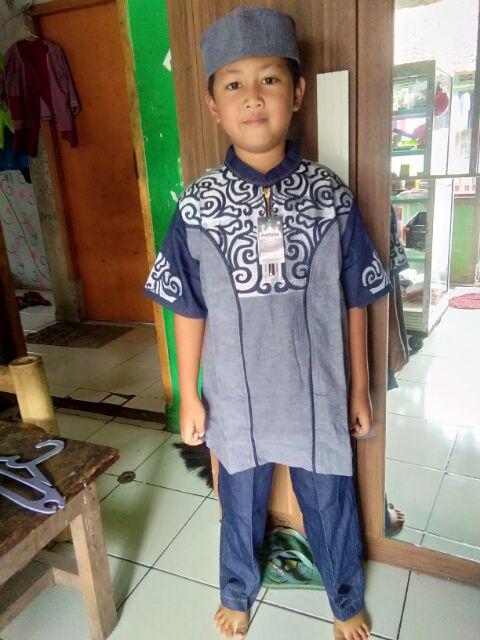 Koko Couple Ayah Anak Navy Abu Batik