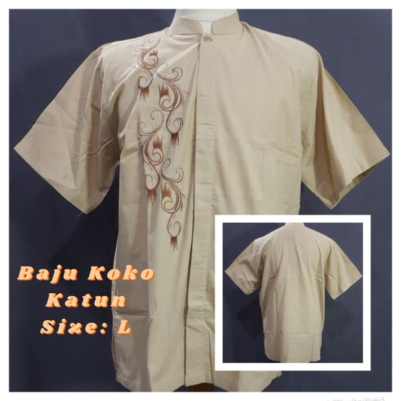 Bau Koko Muslim Katun Pria Dewasa bordir warna Coklat Krem size L