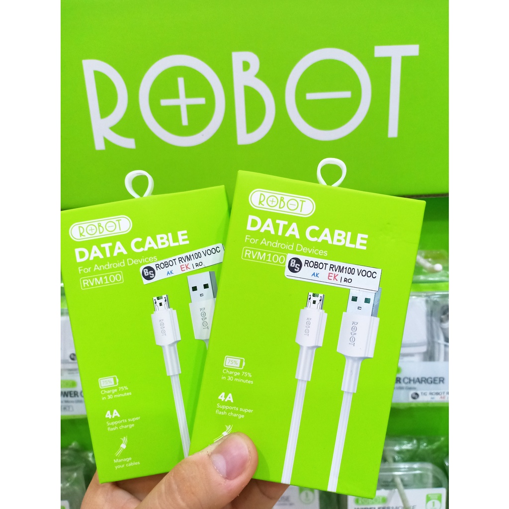 MINIGO~Robot Kabel Data RVM100 Data Cable Micro USB 1M VOOC Flash Charge Garansi Original Resmi
